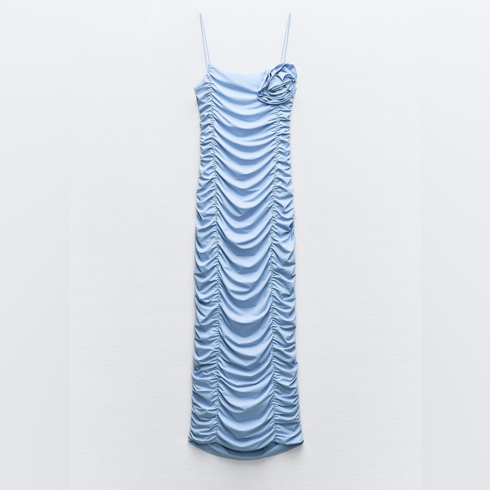 Zara Draped Blue Midi Dress NWOT